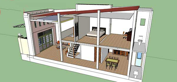 Description: Thiết kế nội thất mẫu nhà cấp 4 gác lửng 5x12m