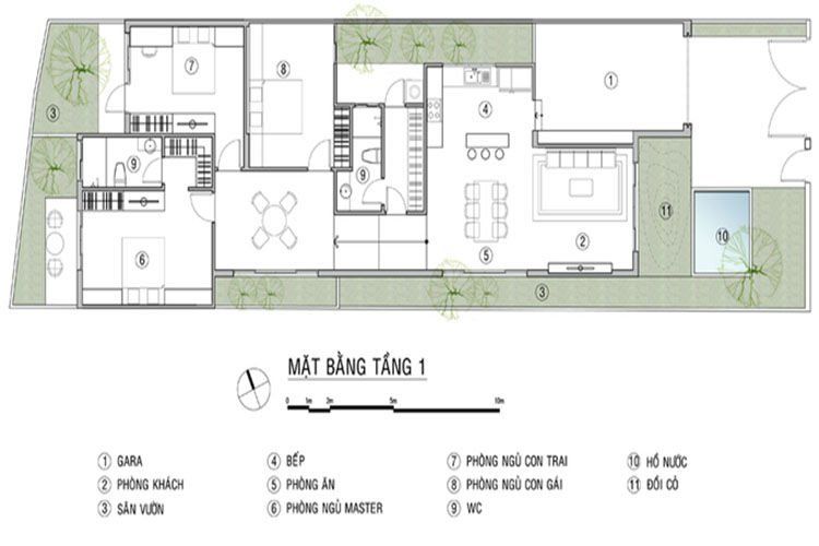 Description: Mặt bằng bố trí mẫu nhà vườn 1 tầng 3 phòng ngủ 10x20m